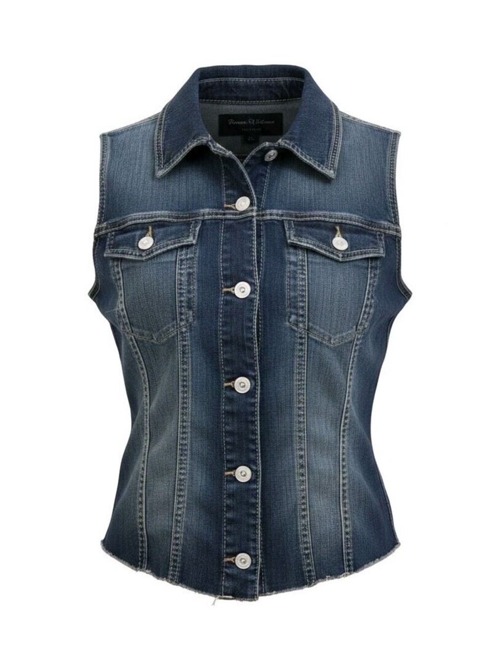 Maurices Denim Vest L Cowgirl Western Y2K Button Up Blue Contrast Stitching